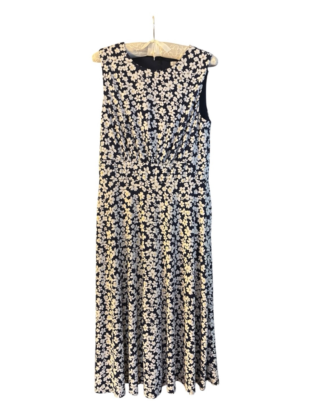 London Times Navy and White Floral Sleeveless Midi Dress Size 8